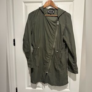 Ambiance Green Lightweight Front Zip Hooded Roll Tab Cinch Waist Jacket Large